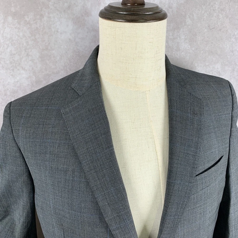 Brooks Brothers Blazer Jacket Men 40L Gray Glen Check Explorer Fitzgerald Sport